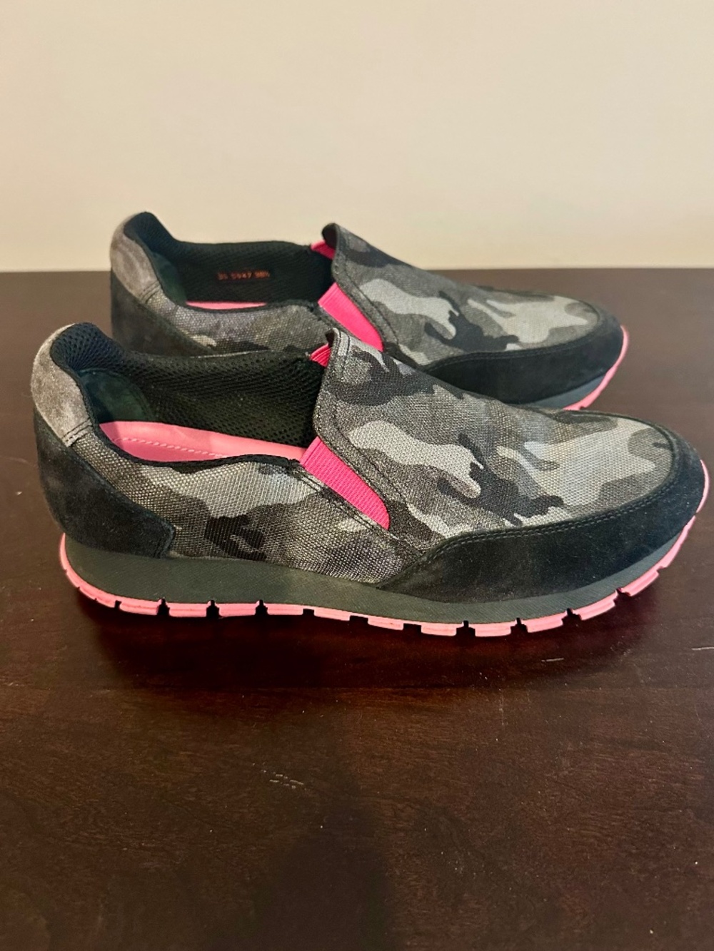 PRADA LINEA ROSSA CAMO TECH NYLON & SUEDE SLIP-ON SNEAKERS